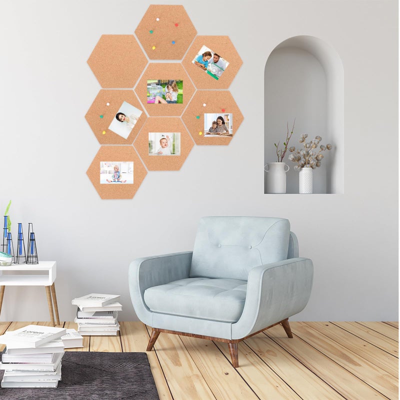 Hexagon Cork Board 8pcs Self Adhesive Bulletin Board for Office Home Classroom - Image 5
