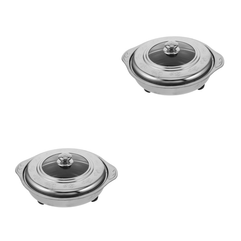 2pcs Stainless Steel Buffet Tray for Food Serving Metal Dish Canteen Catering Food Holder for Hotel Table Serving Plate with Lid - Image 1