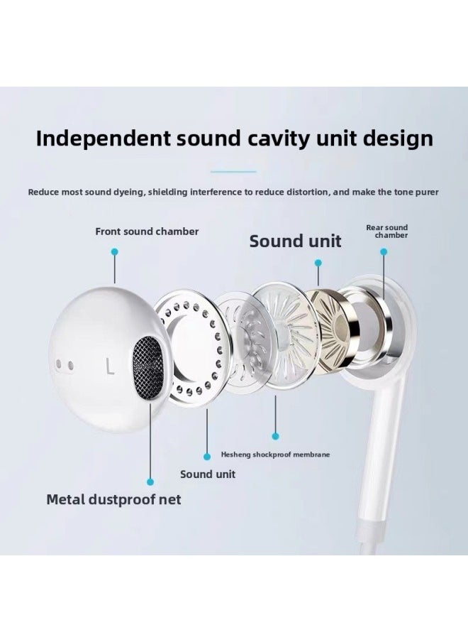 Remote Headset For Iphone For Huawei Type-c Wire Control In-Ear Wired Bluetooth For Apple Android Phone-Color:P41 6U Copper Ring (3.5mm Plug) White