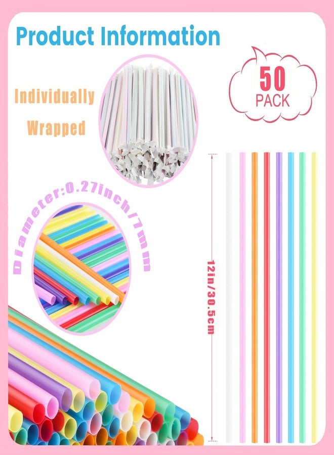 PAKCHOICE 50Pcs Colorful Disposable Straws for 40 OZ Tumbler, 12 inch Extra Long Straws Disposable for Stanley 30 Oz 40 Oz Tumbler, Straw Individually Wrapped for Tumblers, Iced Coffee, Milk, Juice, Party Use - Image 2