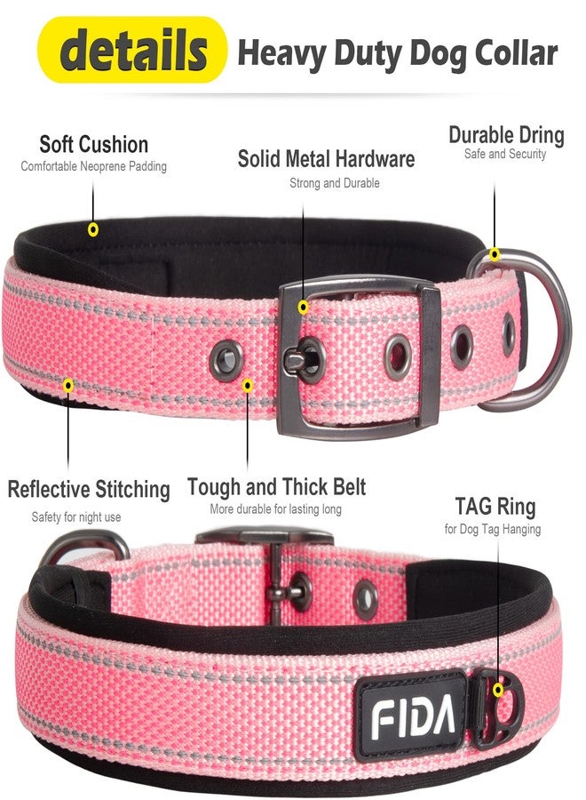 Fida Heavy Duty Dog Collar, Ultra Comfortable Soft Neoprene Padded, Adjustable Reflective Nylon Pet Collar with Durable Metal Belt Buckle for Small Breeds (S, Pink) - Image 3