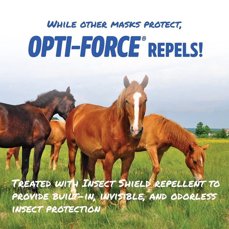 Manna Pro Opti-Force Horse Fly Mask - Insect Shield Repellent UV Protected Clear-View Mesh, Permethrin Treatment, Reflective Night Vis, Lightweight No-Ears Design, Standard Size, Adjustable Straps - Image 3