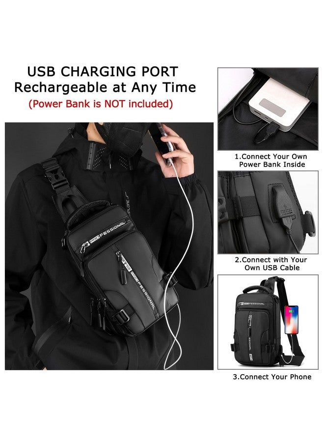 FASNAHOK حقيبة فاسنهوك نايلون مع منفذ شحن USB حقيبة كتف مقاومة للماء حقيبة صدر للسفر حقيبة يومية غير رسمية للرجال، سوداء، غير رسمية - Image 2