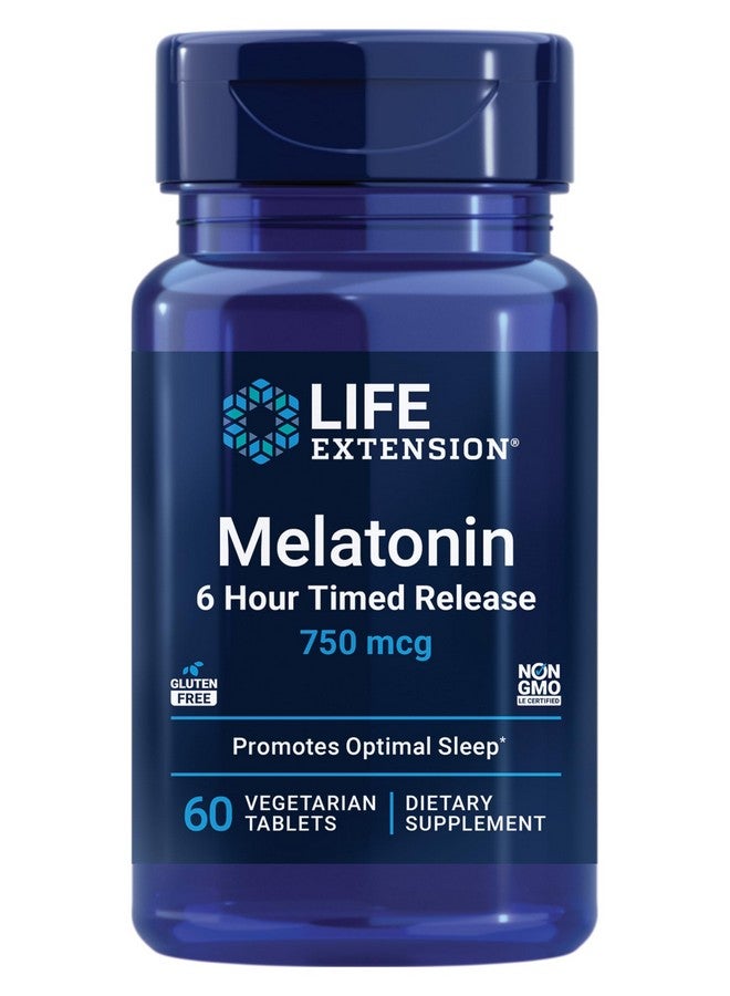 Life Extension Life Extension Melatonin 6 Hour Timed Release, 750 mcg, Extended-Release Formula for Gentle Sleep Support, Healthy circadian Rhythms, Cellular Defense, Gluten-Free, Non-GMO, Vegetarian, 60 Tablets - Image 1