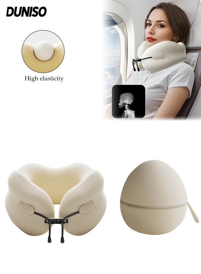 DUNISO Travel Pillow for Airplane Memory Foam Neck Pillow Neck with Storage Carry Bag， Support to Relieve Neck Tension Lightweight Compact Breathable Flight Pillow Comfortable U-shaped Pillow for Airplane Car Office Home Travel Camping - Image 1