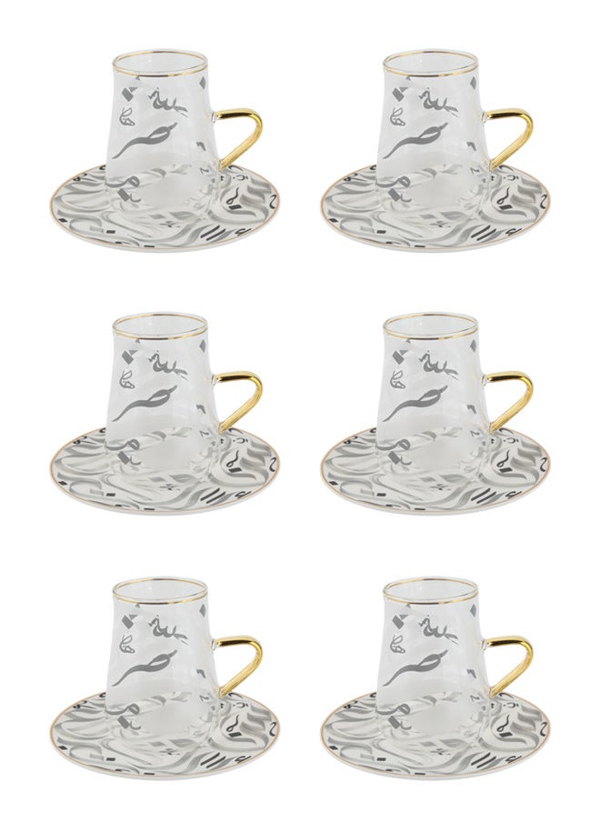 Trust - 12-Piece Porcelain & Glass Tea Set 180ML Silver; Set for 6 People - Image 1