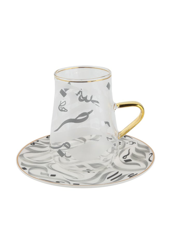 Trust - 12-Piece Porcelain & Glass Tea Set 180ML Silver; Set for 6 People - Image 1