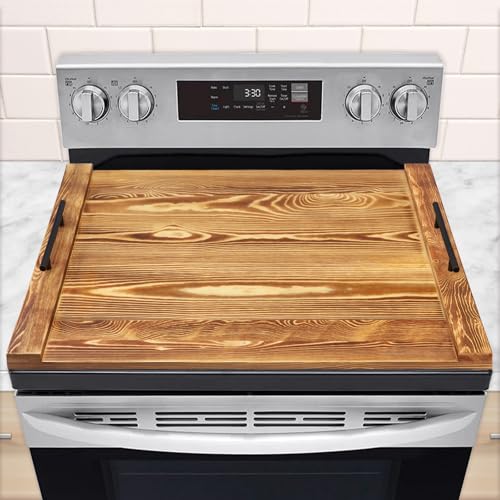 Noodle Board Stove Cover Wood Stove Top Covers for Electric Stove and Gas Stove Wooden Stovetop Cover for Counter Space Stove Burner Covers Sink Cover RV Stove Top Cover Carbonized