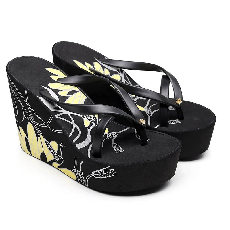 Women'S High Heel Flip-Flops Platform Slippers Non-Slip Beach Flip-Flops Wedge Heel Bathroom Pool Vacation Slippers - Image 3