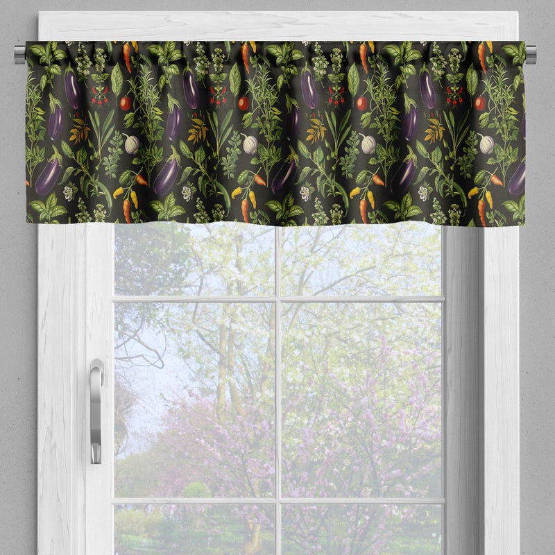 Ambesonne Vegetables Valance & Tier Curtain 3 pcs Set  Eat Your Veggies Paint Print with Eggplant Garlic Mint and Tomato  Window Treatments for Kitchen Room Decor  55"" x 36""  Orange Fern Green Black - Image 5