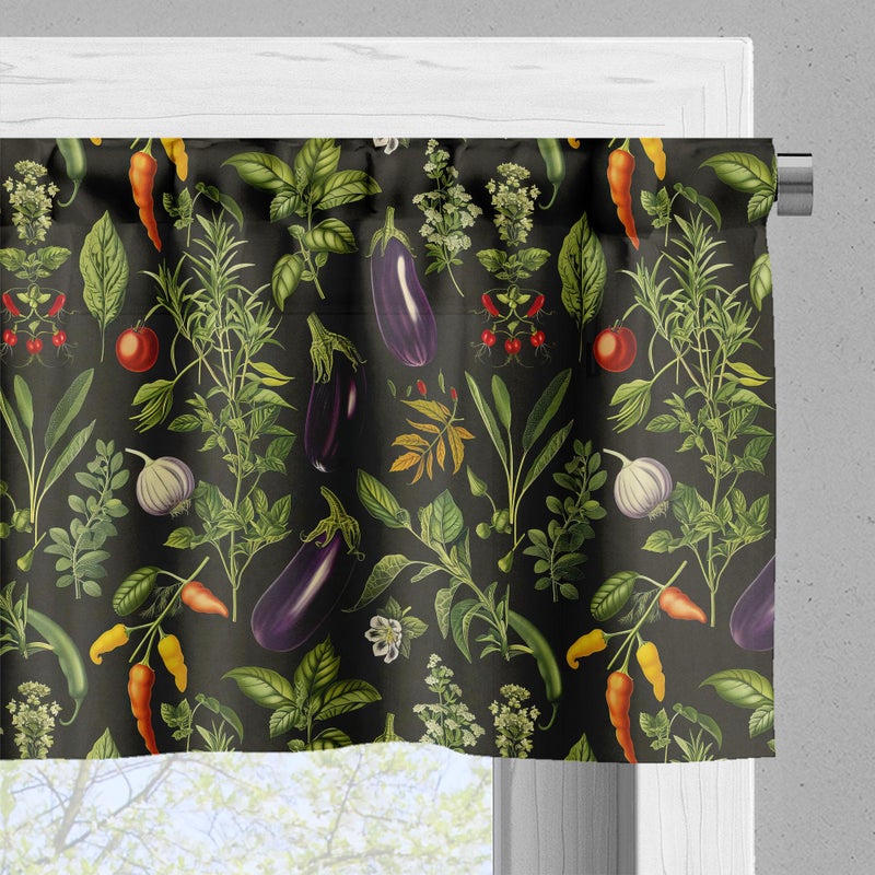 Ambesonne Vegetables Valance & Tier Curtain 3 pcs Set  Eat Your Veggies Paint Print with Eggplant Garlic Mint and Tomato  Window Treatments for Kitchen Room Decor  55"" x 36""  Orange Fern Green Black - Image 4