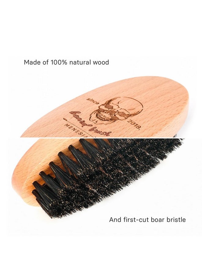 menesia Menesia Boar Bristle Hair Beard Brush for Men, Small Soft Beard Brush, Pocket Travel Men's Wooden Mustache Brush (Skull)  - Image 1