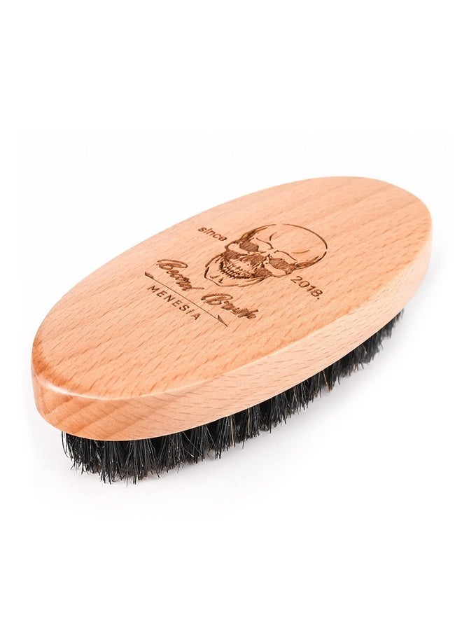 menesia Menesia Boar Bristle Hair Beard Brush for Men, Small Soft Beard Brush, Pocket Travel Men's Wooden Mustache Brush (Skull)  - Image 2