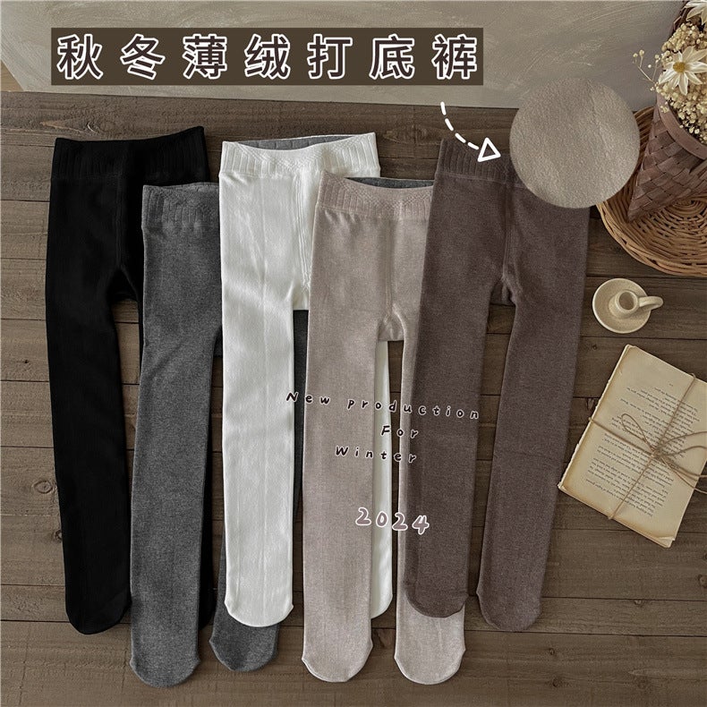 5518 Winter New Children'S Leggings Baby Solid Color Velvet Pants Girls Sanding Pantyhose - Image 2