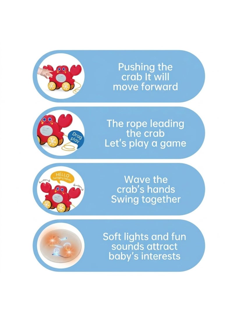 Twisoo Crab Baby Pull Along Toy with LED Lights & Music, Toddler Activity Plaything for 19 Months+ - Image 2