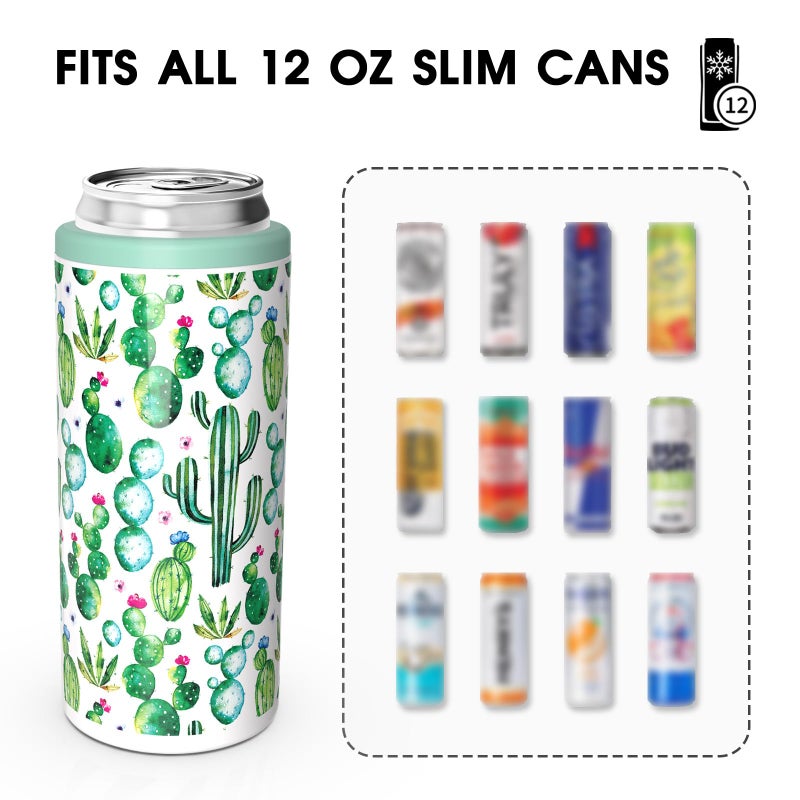 TILUCK Skinny Can Cooler for Slim Beer & Hard Seltzer, Stainless Steel, Doucle-Walled Stainless Steel Insulated Slim Cans, Standard 12 oz (Cactus) - Image 3