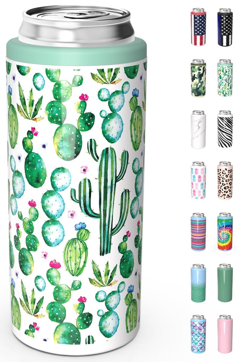 TILUCK Skinny Can Cooler for Slim Beer & Hard Seltzer, Stainless Steel, Doucle-Walled Stainless Steel Insulated Slim Cans, Standard 12 oz (Cactus) - Image 1