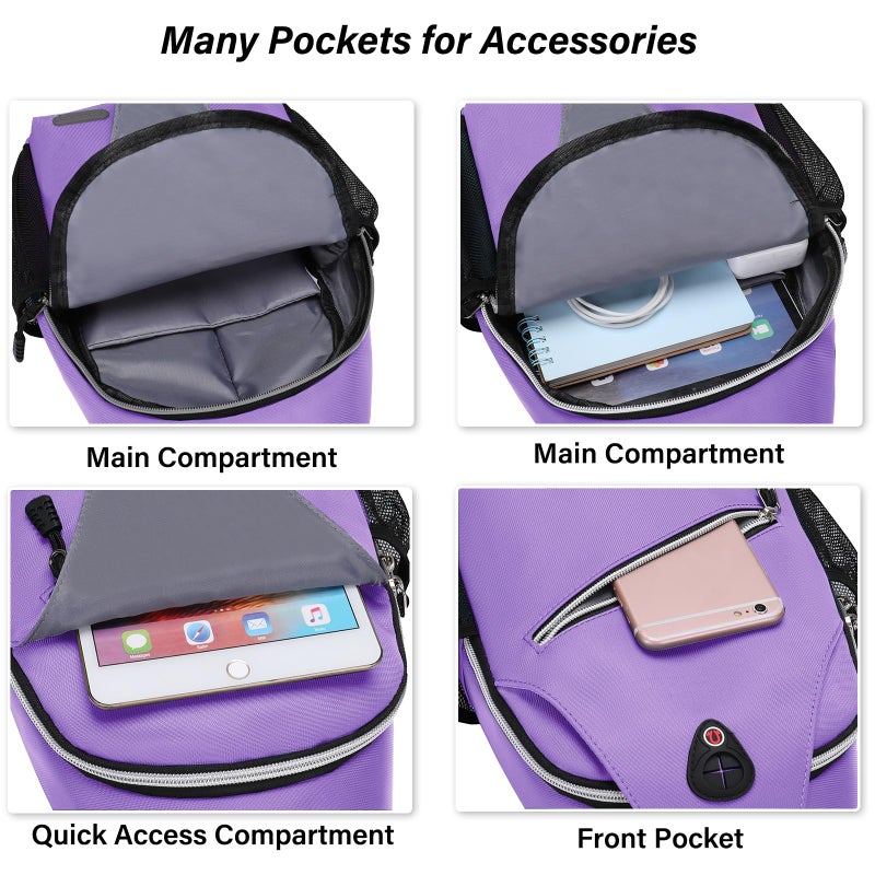 MOSISO Sling Backpack, Multipurpose Crossbody Shoulder Bag Travel Hiking Daypack, Light Purple, Medium - Image 2