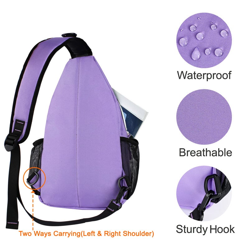 MOSISO Sling Backpack, Multipurpose Crossbody Shoulder Bag Travel Hiking Daypack, Light Purple, Medium - Image 3