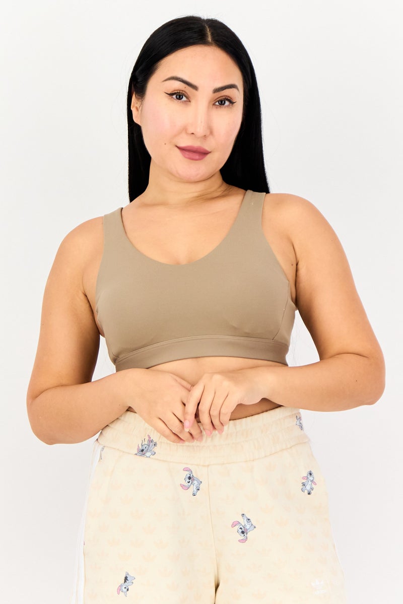 Adidas Women Solid Padded Sports Bra, Tan - Image 1