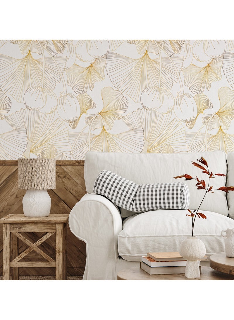 هومستر ورق حائط ذاتي اللصق زهري كبير - ورق جدران قابلة للإزالة بملمس الخيش، تصميم عصري بمزيج ألوان البيج والقهوة لتزيين الغرف والخزانات (٥٥x١٢٠ سم) - Image 2