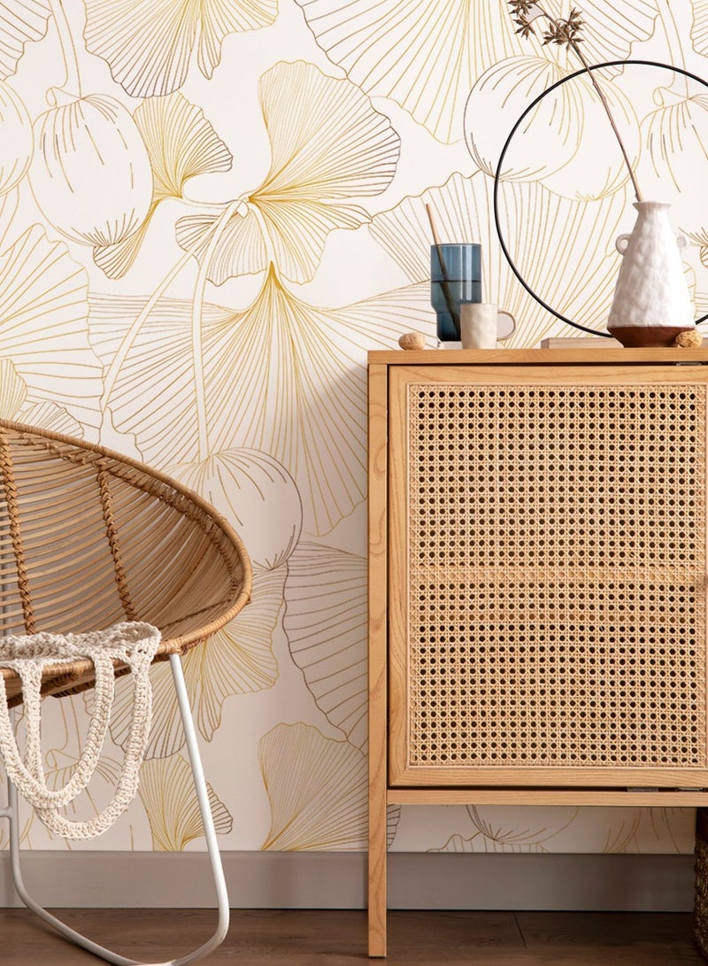 هومستر ورق حائط ذاتي اللصق زهري كبير - ورق جدران قابلة للإزالة بملمس الخيش، تصميم عصري بمزيج ألوان البيج والقهوة لتزيين الغرف والخزانات (٥٥x١٢٠ سم) - Image 1