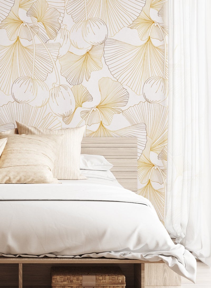 هومستر ورق حائط ذاتي اللصق زهري كبير - ورق جدران قابلة للإزالة بملمس الخيش، تصميم عصري بمزيج ألوان البيج والقهوة لتزيين الغرف والخزانات (٥٥x١٢٠ سم) - Image 3