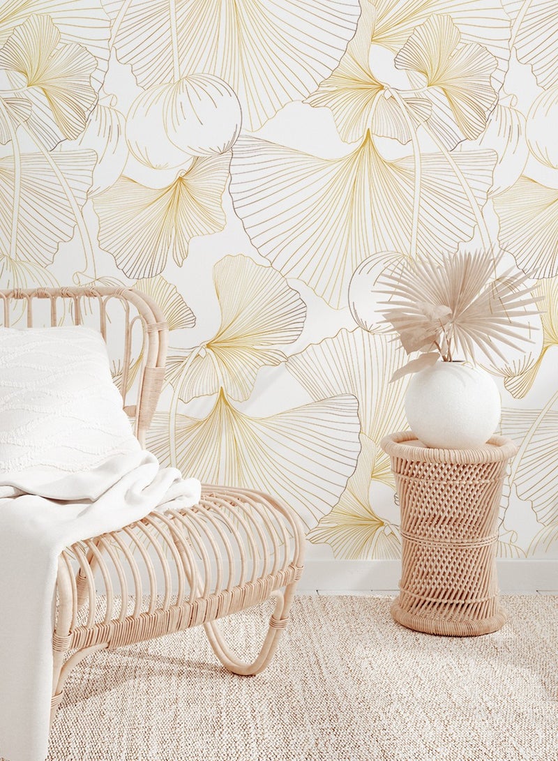 هومستر ورق حائط ذاتي اللصق زهري كبير - ورق جدران قابلة للإزالة بملمس الخيش، تصميم عصري بمزيج ألوان البيج والقهوة لتزيين الغرف والخزانات (٥٥x١٢٠ سم) - Image 5