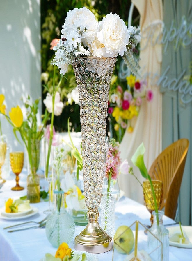 Lovecat Gold Crystal Trumpet Floral Vase Table Centerpieces for Wedding, 20" Metal Crystal Vases, Flower Vases for Party Dinner Event Anniversary Ceremony Birthday Wedding Home Decoration - Image 3