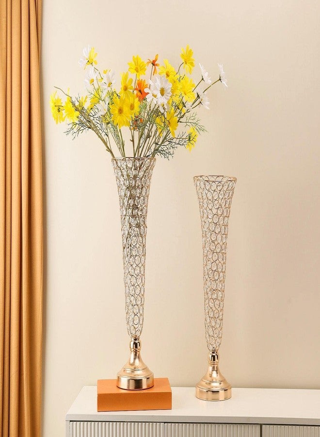 Lovecat Gold Crystal Trumpet Floral Vase Table Centerpieces for Wedding, 20" Metal Crystal Vases, Flower Vases for Party Dinner Event Anniversary Ceremony Birthday Wedding Home Decoration - Image 5