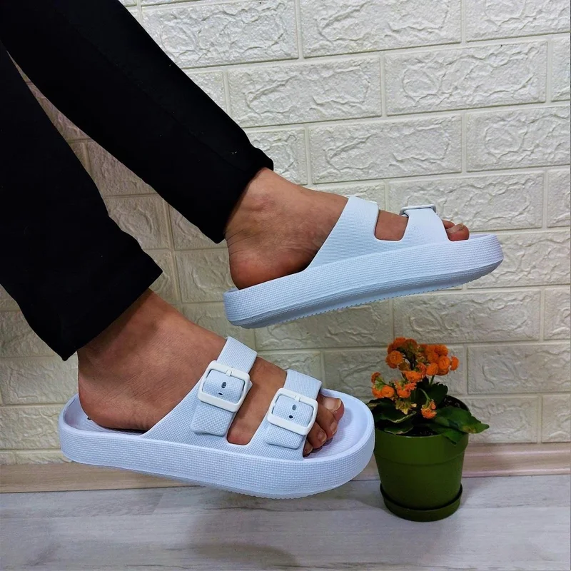 Akınalbella bella 282 White Lightweight Comfortable Daily Pool Beach Adjustable Double Buckle Slippers