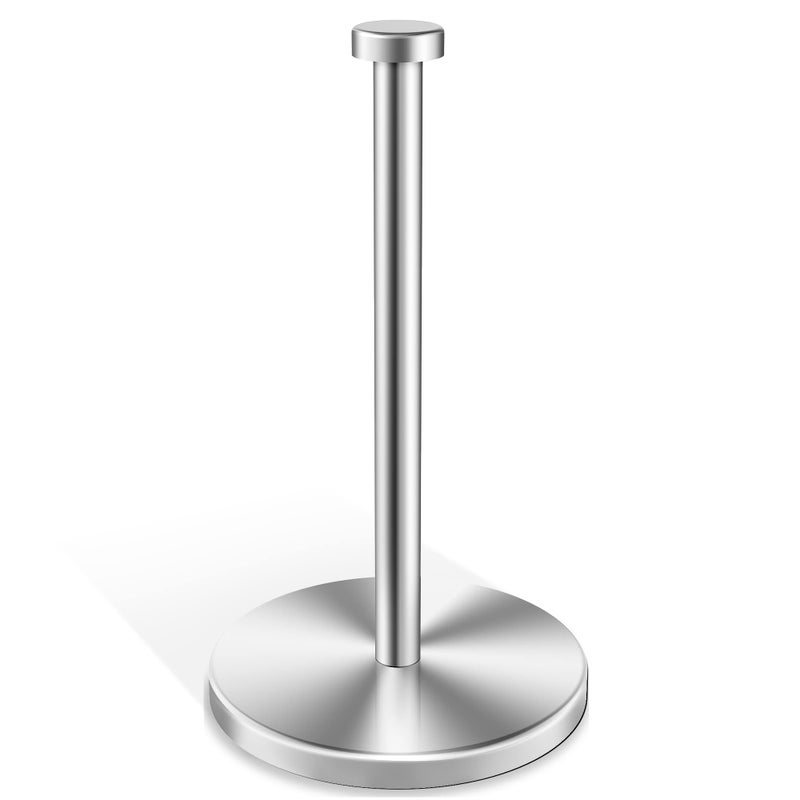 VEHHE Paper Towel Holder Countertop, Stainless Steel Paper Towel Holder Stand with Weighted Base Suction Cups, Standing Paper Towel Roll Holder for Kitchen Bathroom (Silver) - Image 2