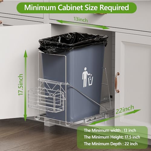 Beinline LIONONLY Pull Out Trash Can Rack Under Cabinet, Under Sink Trash Can for 7-11 Gallon Trash Bin, Under Cabinet Trash Garbage Pull Out Kit w/Garbage Bag Holder(Not Include Can) - Image 3