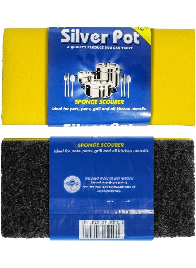 Silver Pot Kitchen Sponge & Scourer – 13cm Dual-Purpose Cleaning Sponge for Pots, Pans, Kitchen Utensils, and Delicate Surfaces - Image 1