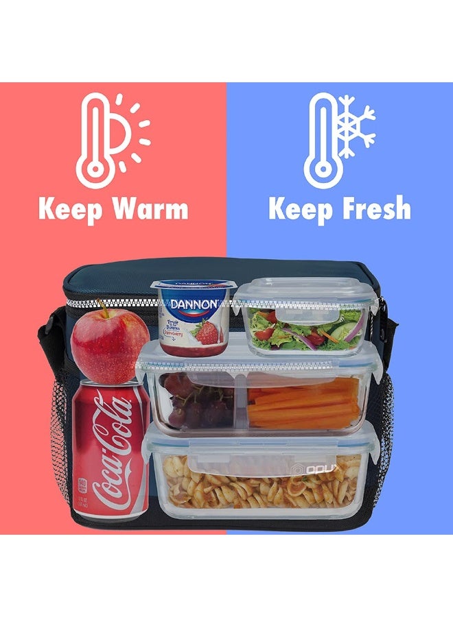 opux Insulated Lunch Box Men Women, Lunch Bag for Work School, Leakproof Soft Cooler Tote Adult, Large Lunch Pail Kids Boys Girls, Picnic Beach Food Bag with Shoulder Strap, Navy - Image 2