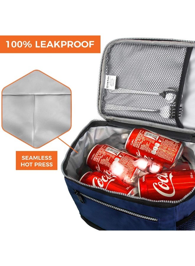 opux Insulated Lunch Box Men Women, Lunch Bag for Work School, Leakproof Soft Cooler Tote Adult, Large Lunch Pail Kids Boys Girls, Picnic Beach Food Bag with Shoulder Strap, Navy - Image 5