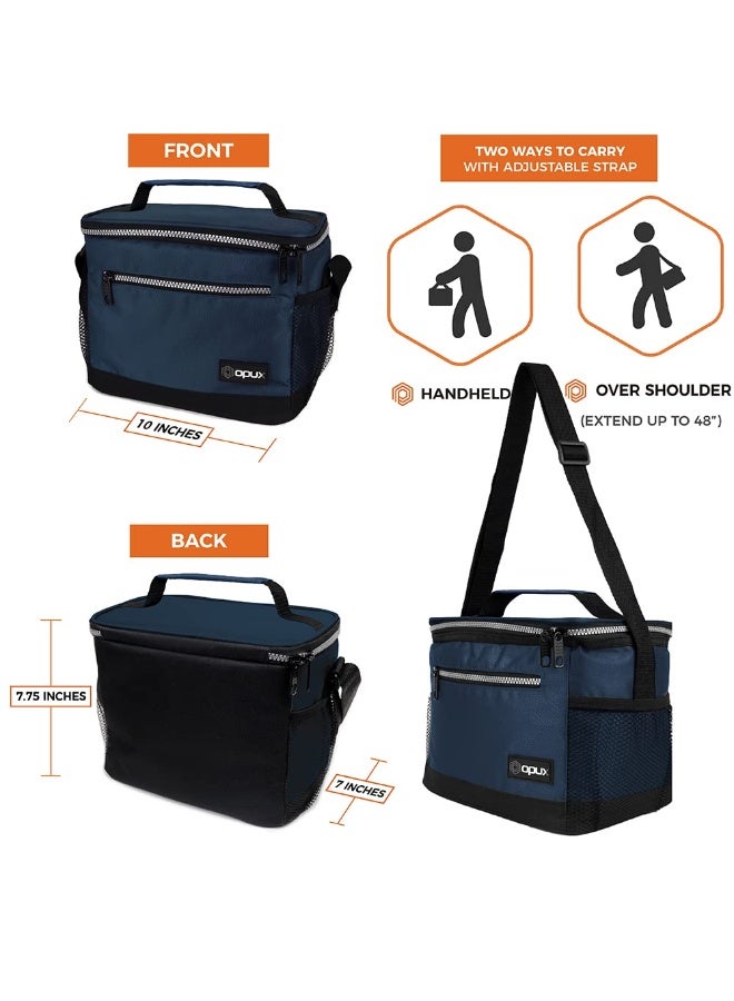 opux Insulated Lunch Box Men Women, Lunch Bag for Work School, Leakproof Soft Cooler Tote Adult, Large Lunch Pail Kids Boys Girls, Picnic Beach Food Bag with Shoulder Strap, Navy - Image 3