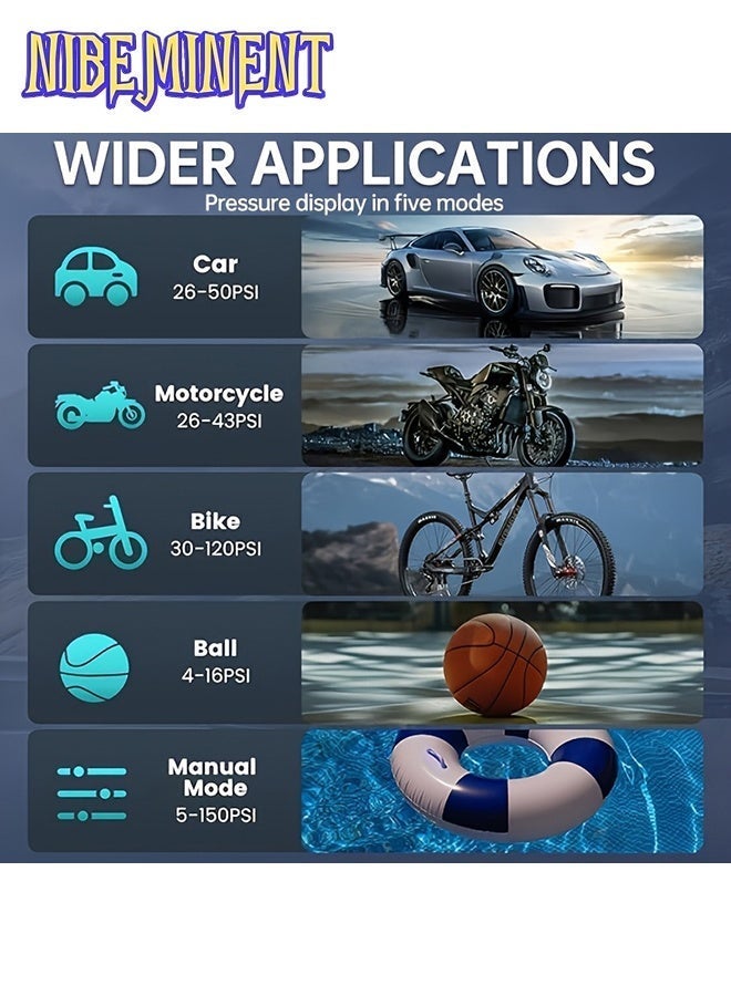 NIBEMINENT Mini Wireless Tire Inflator | Portable Digital Display Air Compressor with Rechargeable Battery And LED Light, Suitable for Cars, Motorcycles, Bicycles, And Balls | Ideal for Outdoor Enthusiasts And Sports Lovers, USB Charging, Durable Design - Image 5