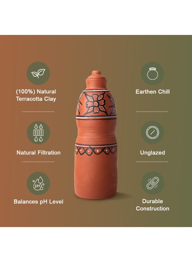 ارك ARK – زجاجة تراكوتا دارو فايبس | زجاجة طينية يدوية الصنع بتصميم ريفي ساحر | تبريد طبيعي | ترطيب قلوي | صديقة للبيئة | خالية من البلاستيك | فخار مصنوع يدويًا | ١١٠٠ مل - Image 4
