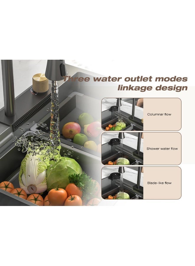 MEJE 75Ã—45CM Upgraded Superior Stainless Steel Kitchen Sink With Cup Washer, Integrated Waterfall & Pull-down Faucet Set - Image 5