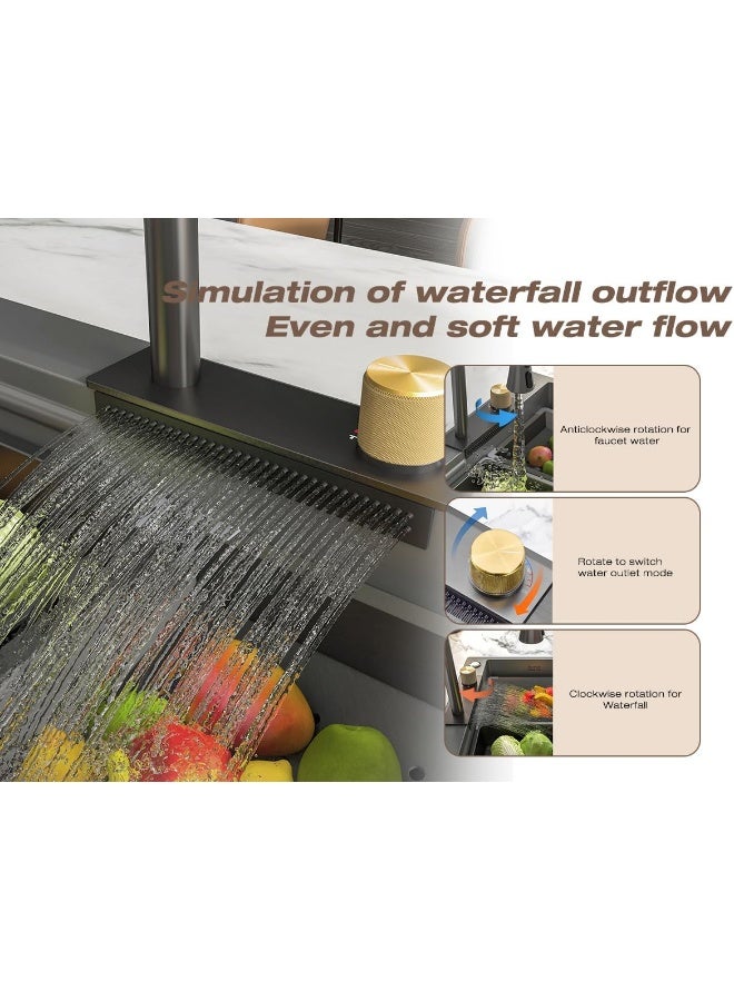 MEJE 75Ã—45CM Upgraded Superior Stainless Steel Kitchen Sink With Cup Washer, Integrated Waterfall & Pull-down Faucet Set - Image 4