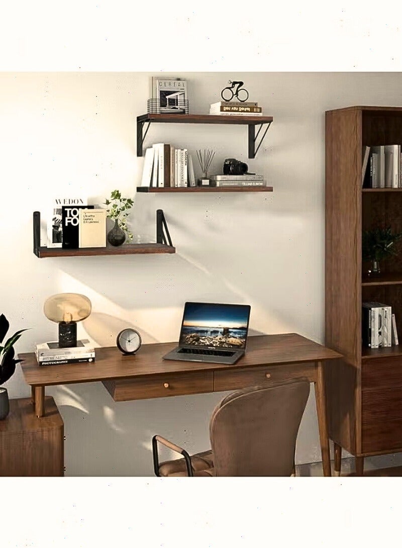 Pomefar 4PCS Wall Mounted Floating Shelves , Strong Wooden Rack Display Shelf,  Space-Saving Storage Organizer for Home Living Room & Bedroom (Brown) - Image 5