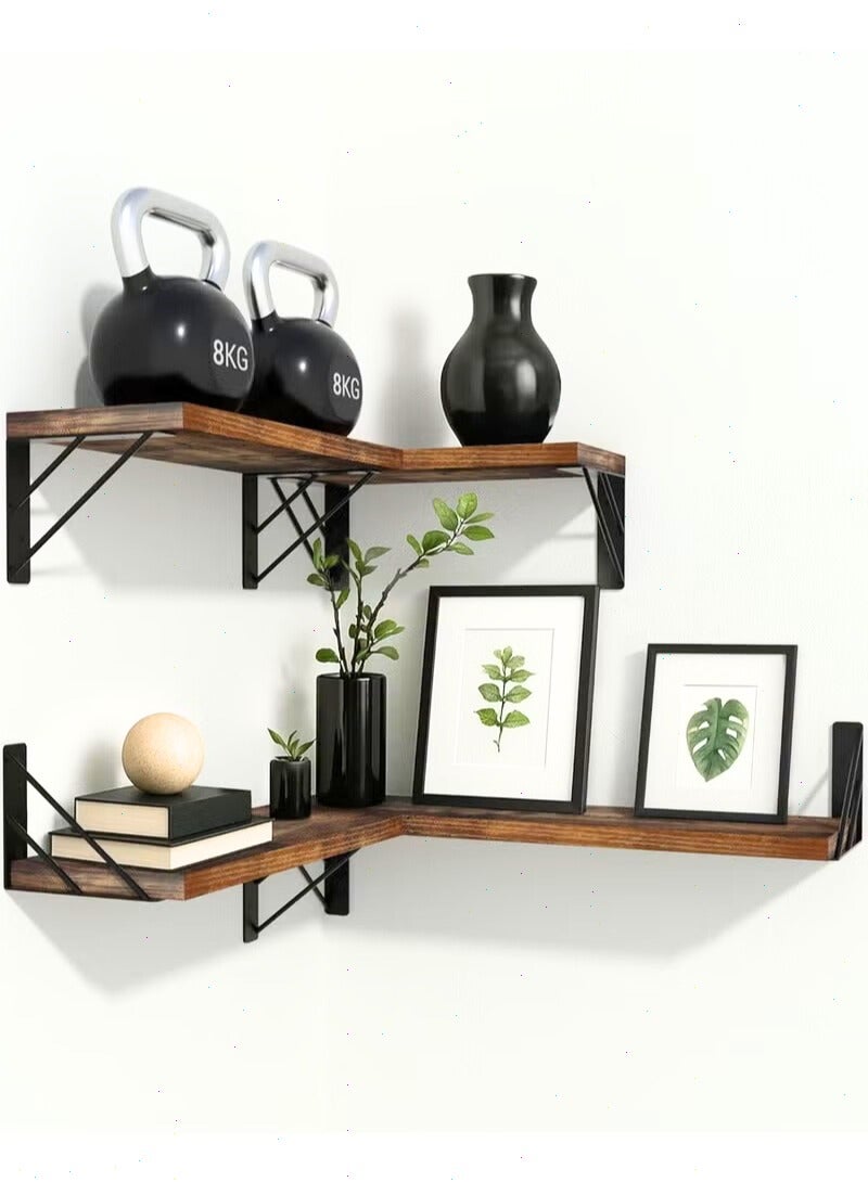 Pomefar 4PCS Wall Mounted Floating Shelves , Strong Wooden Rack Display Shelf,  Space-Saving Storage Organizer for Home Living Room & Bedroom (Brown) - Image 4