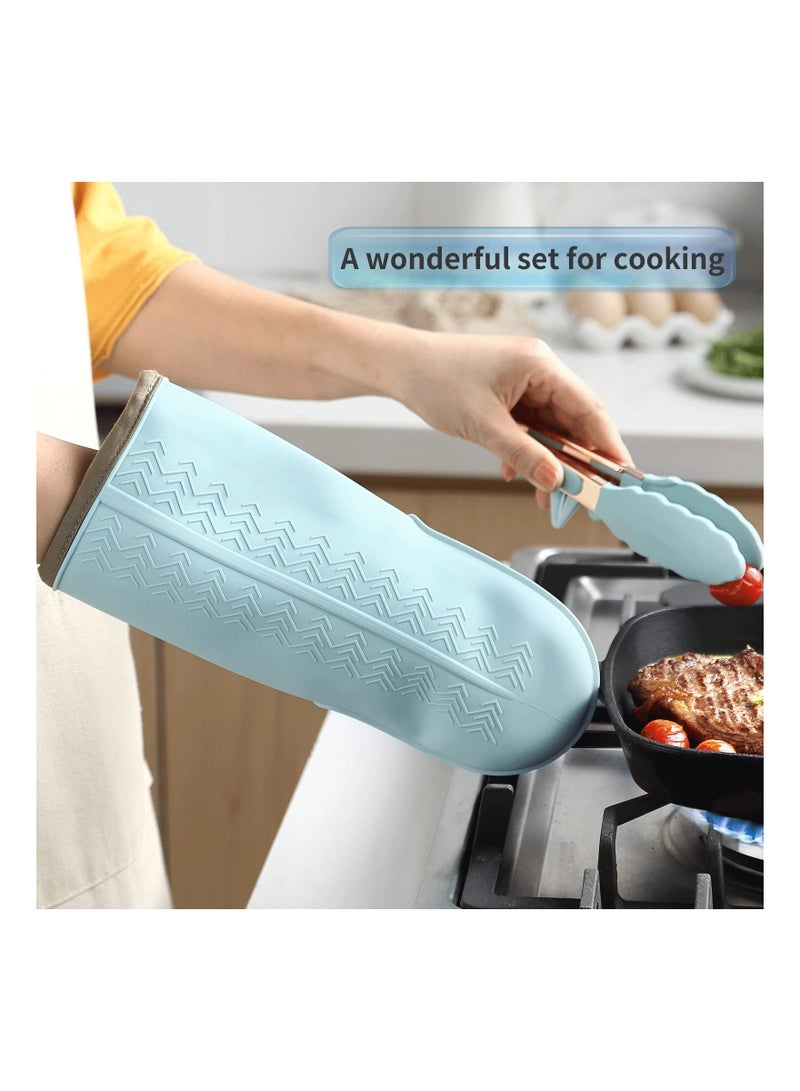 SYOSI Oven Mitts Set, Heat Resistant 600f Silicone Oven Mitts, Soft Lining Good Grip, Waterproof Mitt Potholders, Oven Gloves and Food Tong Sets, for Grilling, Baking, Pot Holders Cooking, Kitchen(2 Pack)  - Image 4