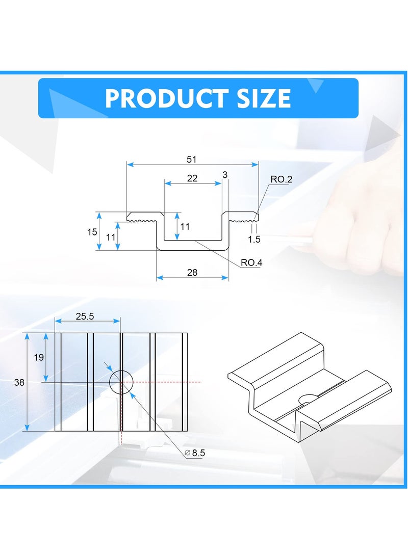 SYOSI Solar Panel Mid Clamps, 1.06 Inch Solar Panel Bracket Aluminium Mounting Accessories, Aluminum Solar Mid Clamp for Solar Panel Mounting Solar Panel Mid Clamp (12 Pack) - Image 5