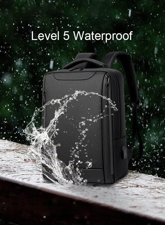 Canway Oxford Backpack Men's 15.6-inch Large Capacity Outdoor Travel Laptop Backpack Leisure Business Commuting Bag Waterproof Laptop Computer Bag for Daily Use Student Travel with USB Charge Port - Image 3