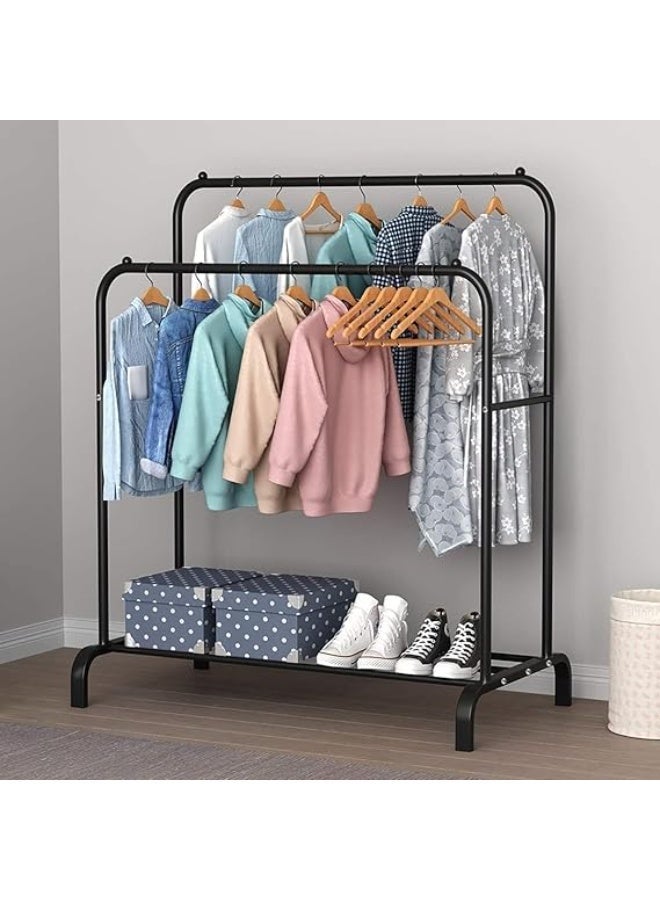 NAMA Double-layer metal clothes rack with a shelf for storing shoes and boxes – strong rust-resistant steel frame – side hooks – modern design for bedrooms and shops – can hold up to 45 kg and easy to assemble - Image 1