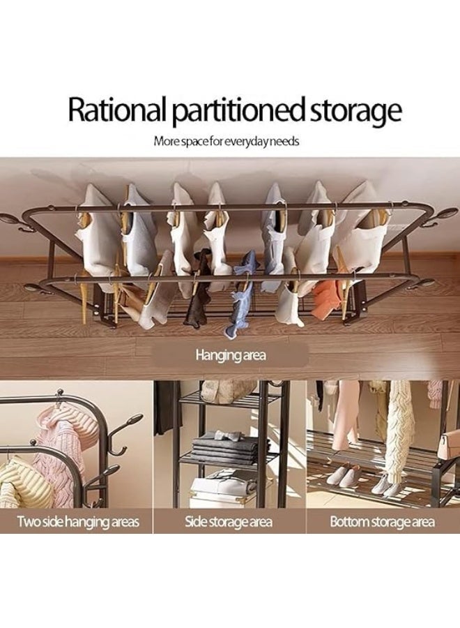 NAMA Double-layer metal clothes rack with a shelf for storing shoes and boxes – strong rust-resistant steel frame – side hooks – modern design for bedrooms and shops – can hold up to 45 kg and easy to assemble - Image 4