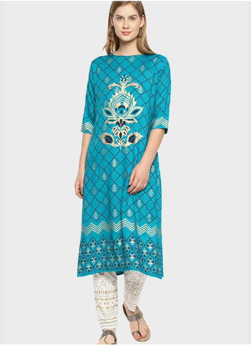 Instafab Printed Kurti and Pant Set