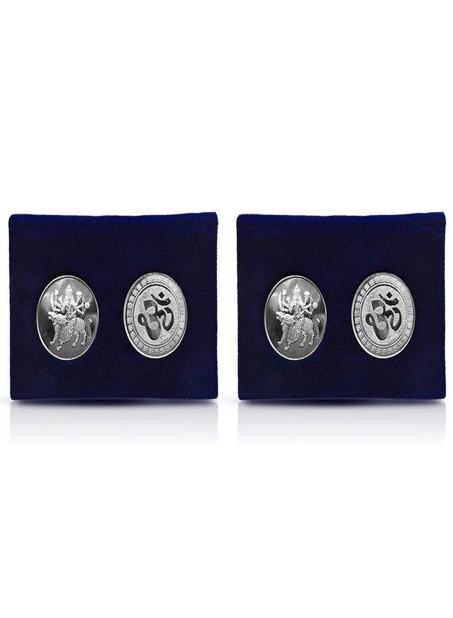 NINE10 German Silver Coins 10 Grams Silver Plated of Sherawali MATA for Diwali Gift Items for Men, Women, Staff, Customer, Clients, Corporate with Velvet Gift Box (Pack of 2 Sets) - Image 1